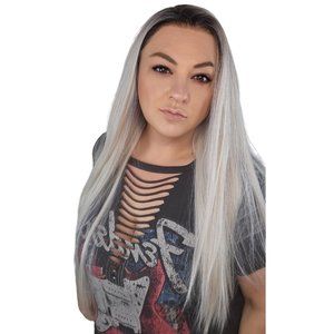 Rooted Ash Blonde Highlights Futura Synthetic Fiber 22 Inch Lace Front Wig